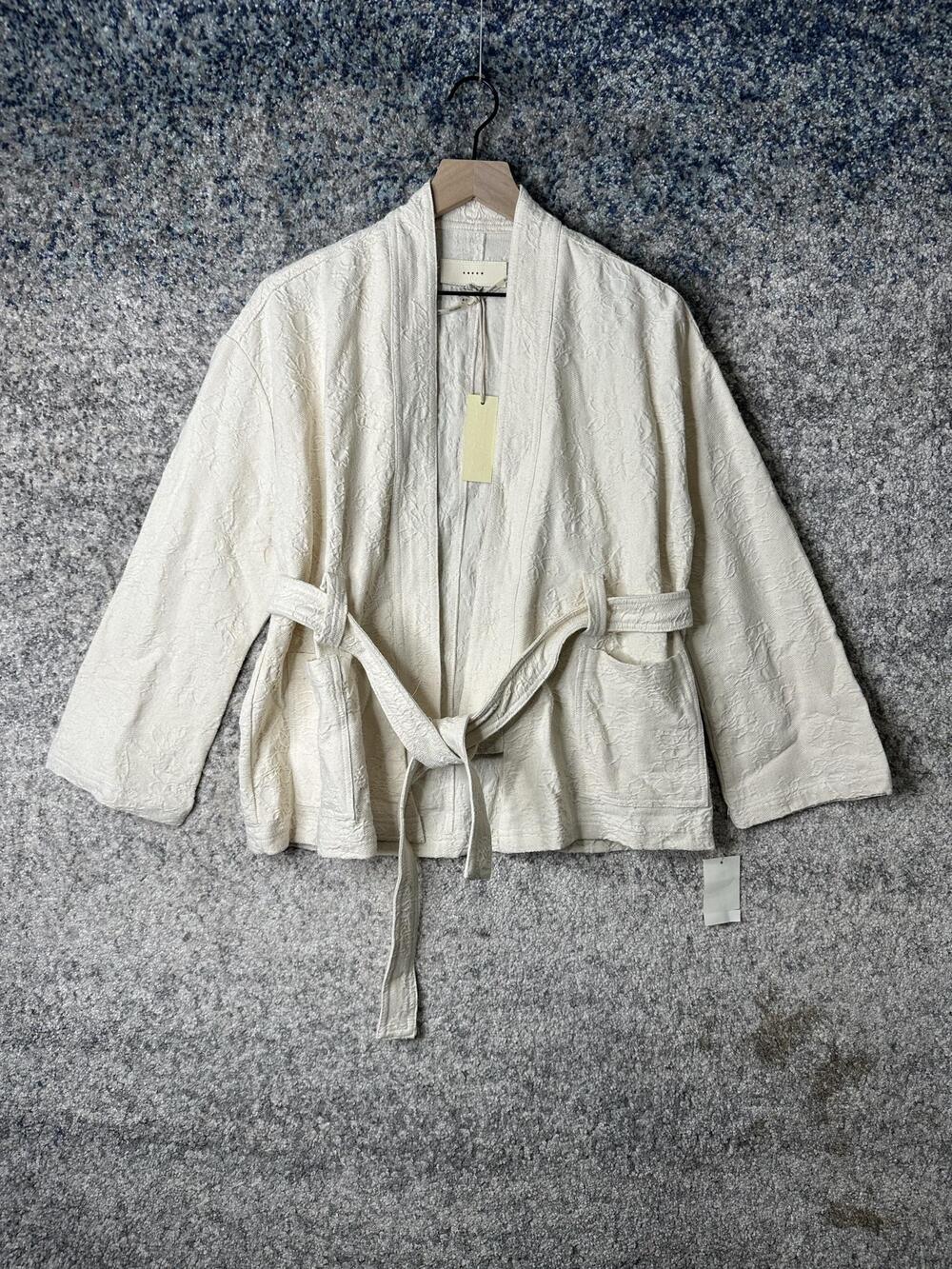 BLANKNYC Kimono Jacket Womens Small White Cotton Belted Textured Open Front
